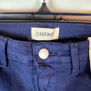L'AGENCE Margot High Rise Skinny Jeans Midnight Blue Stretch Raw Hem Designer 27